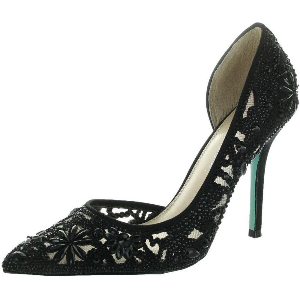 Betsey Johnson Womens Black Satin Pointed Closed Toe Stiletto Heel Pumps
